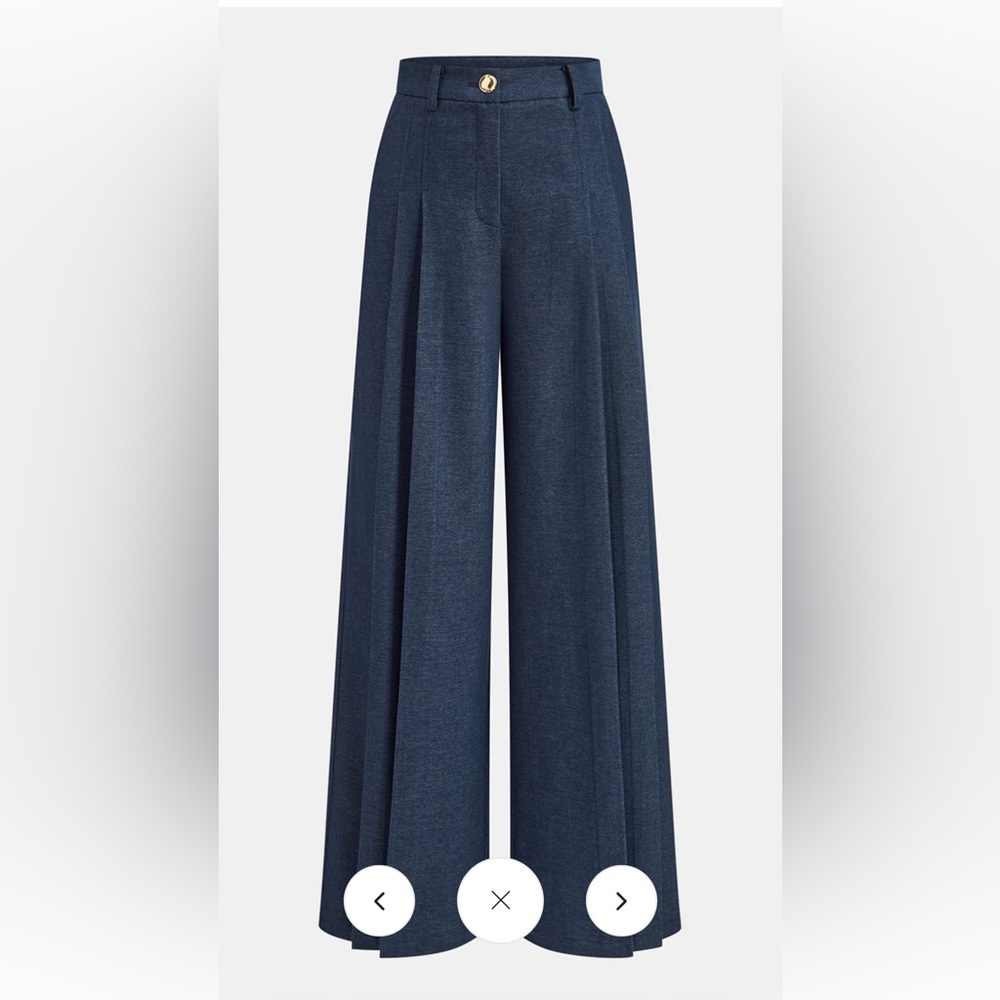 Commense Mid-Waisted Pleated Wide Leg Pants in Blue -Size Small